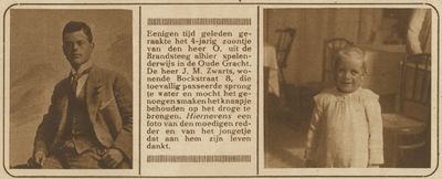 870550 Dubbelportret van J.M. Zwarts (links, Kockstraat 8) te Utrecht, de redder van de 4-jarige O. uit de Brandsteeg, ...
